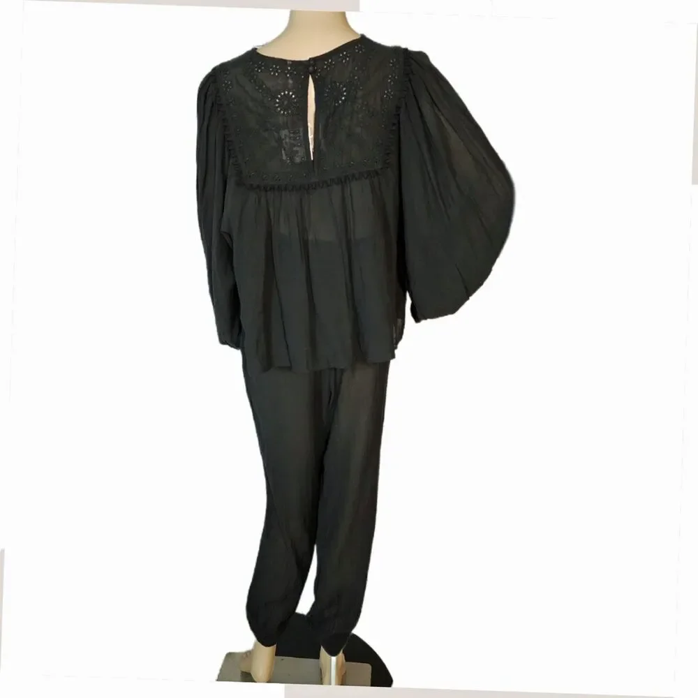 Free People Valencia 2-Piece Sheer Set Black - Small NWT